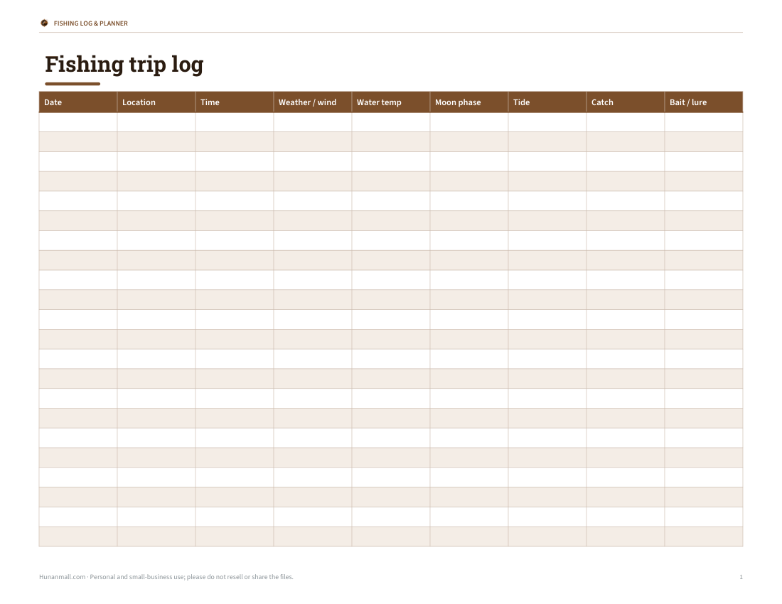 Preview of the first page of Trip log (PDF/XLSX)