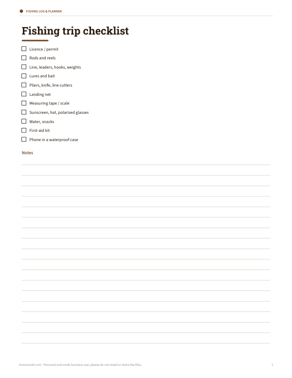Preview of Printable Tackle Checklist